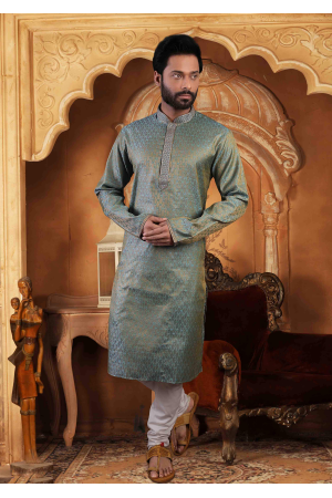 Teal Blue Color Silk Kurta Set